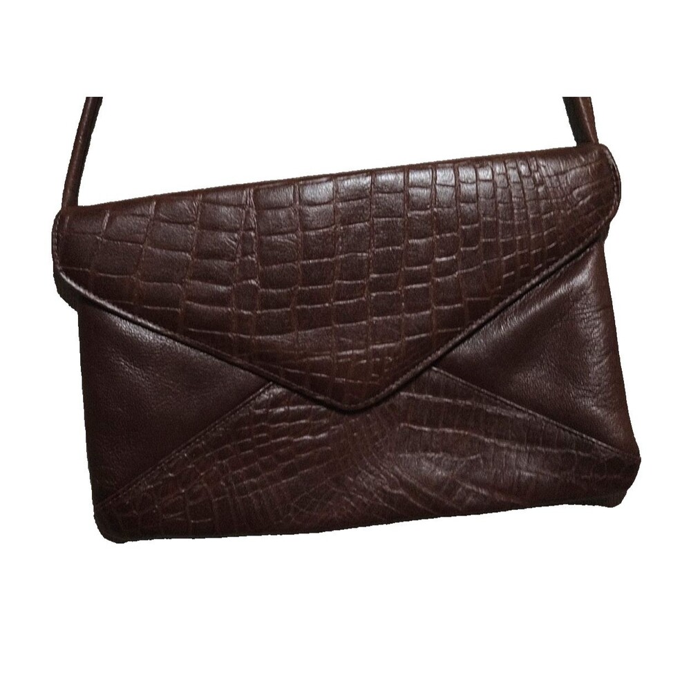 Vintage Isratik Israel Croc Embossed Leather Envelope Shoulder Clutch Purse Bag